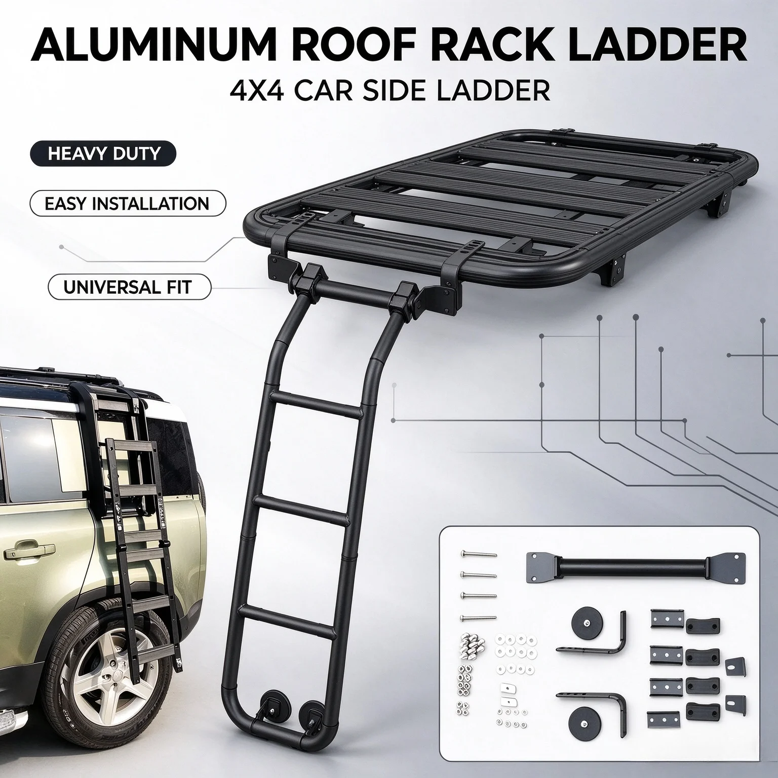 Car Side Climbing Ladder,Aluminum Multi-functional Roof Rack Ladder 4x4 Auto Refit Accessories 33.5*11.9*4.3inch Black Ladder
