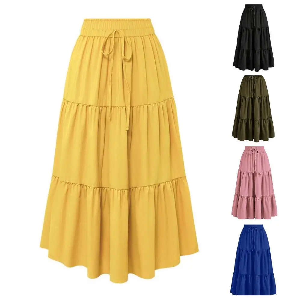 

Женская юбка в богемном стиле, эластичная, с завышенной талией на шнурке, А-силуэт, летняя, струящаяся