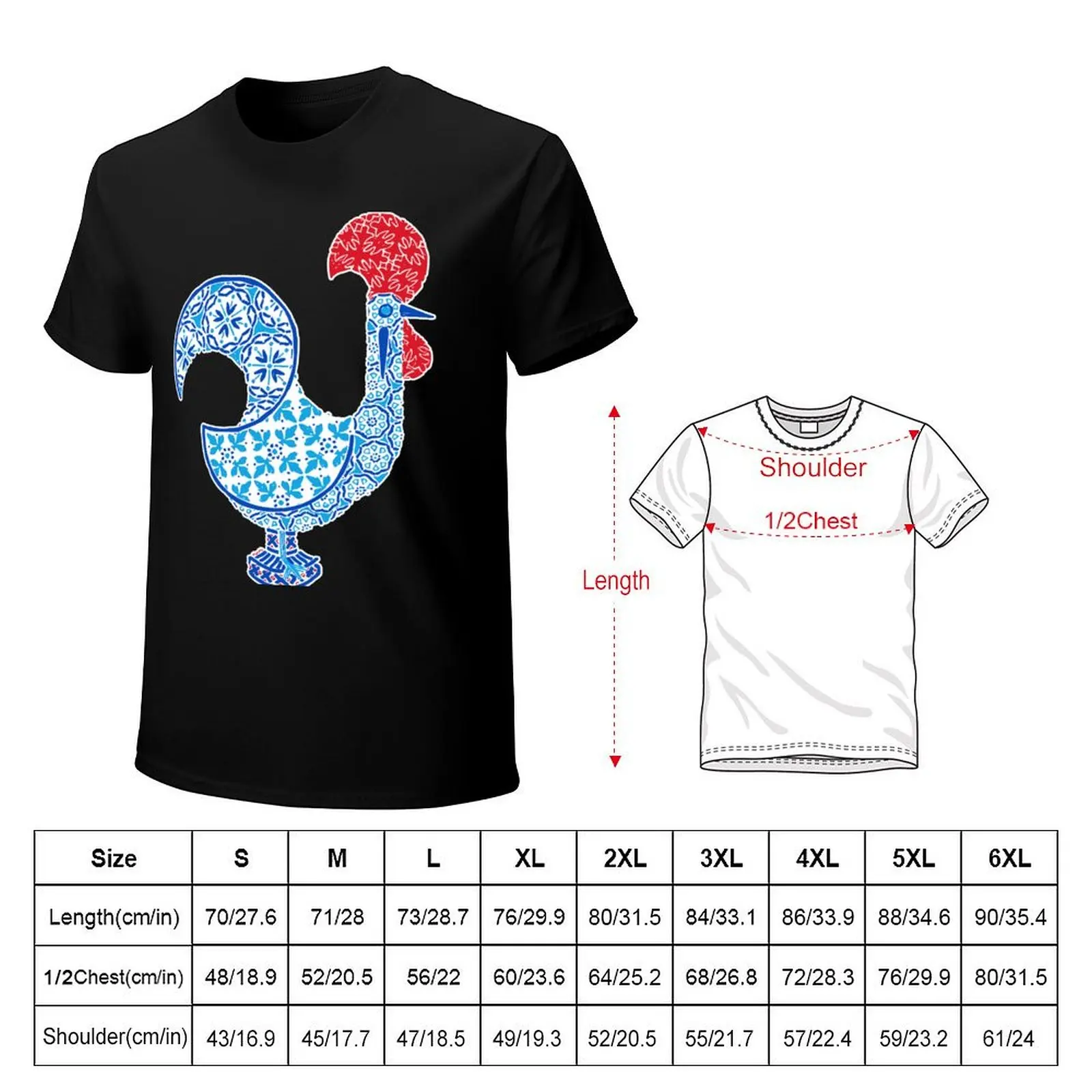 Portuguese Rooster with Portuguese Tile Design T-Shirt No Iron Casual Short Sleeve Top