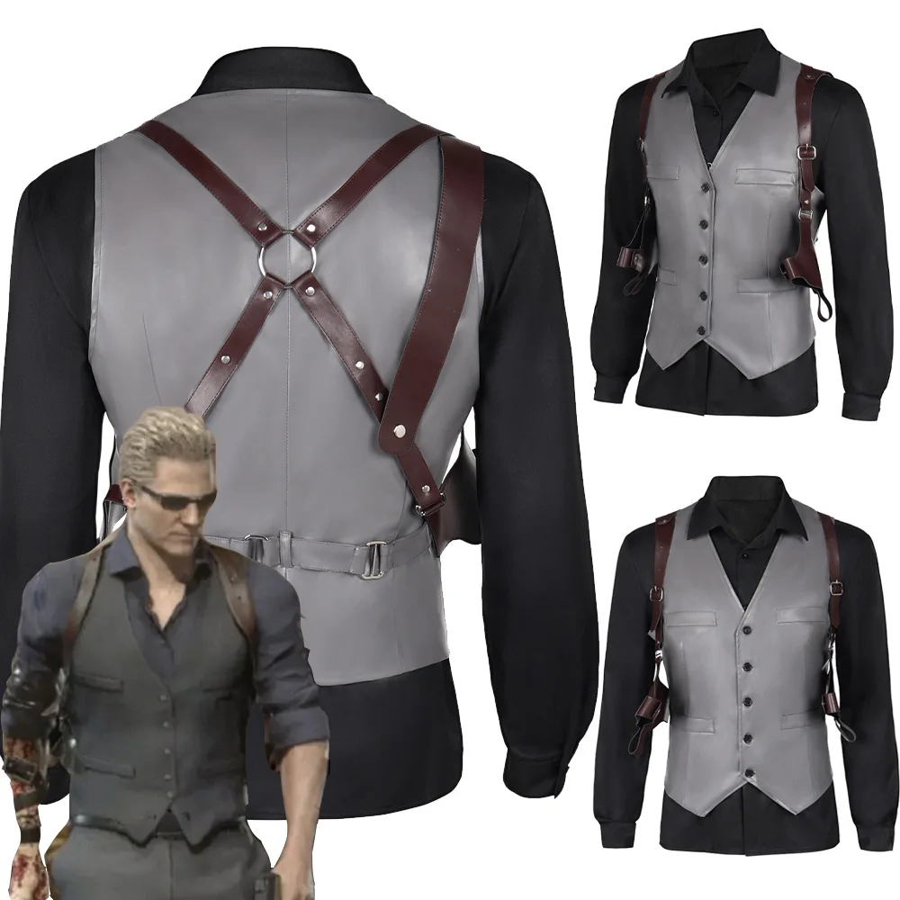 

Wesker Cosplay Male Costume Game Resident 4 Remake Biohazard Shirt Vest Belt Men Outfit Halloween Carnival Party Disguise Suit