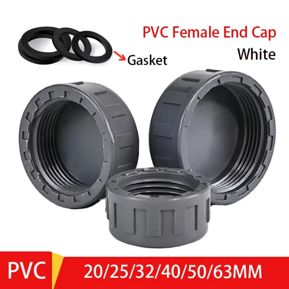 Grey PVC Female End Cap Aquarium Fish Tank 20 25 32 40 50 60mmDrain Screwed Garden Irrigation Pipe Connector Water Tube Cap