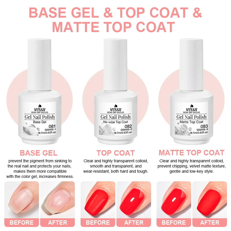 MTSSII 18.7ml Base Gel Top Coat Mat UV LED Soak Off Sans Résidu Longue Durée Nail Art Manucure Sans HEMA/TPO