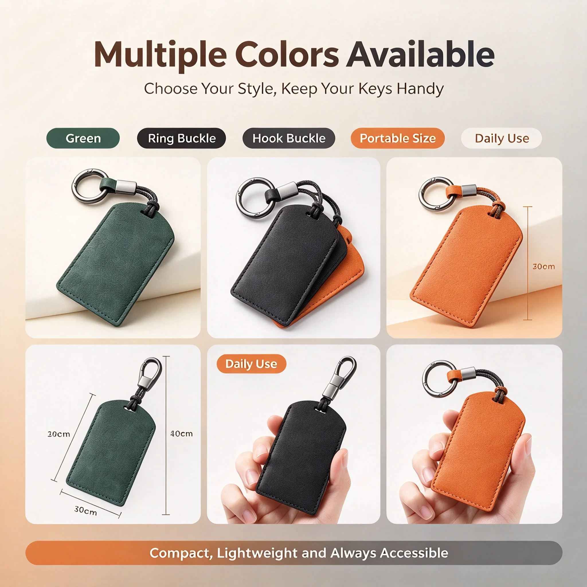 9x6cm Card-Style Car Key Leather Case Suitable for Tesla, BMW, Toyota, and Honda Cars - NFC Card Protective Case with Key Ring