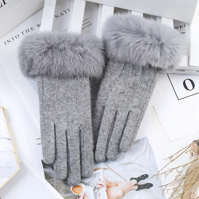 

Women's Outdoor Riding Plus Velvet Thicken Cashmere Touch Screen Warm Gloves For Sports Winter Rabbit Fur Wirst Wool Driving H65