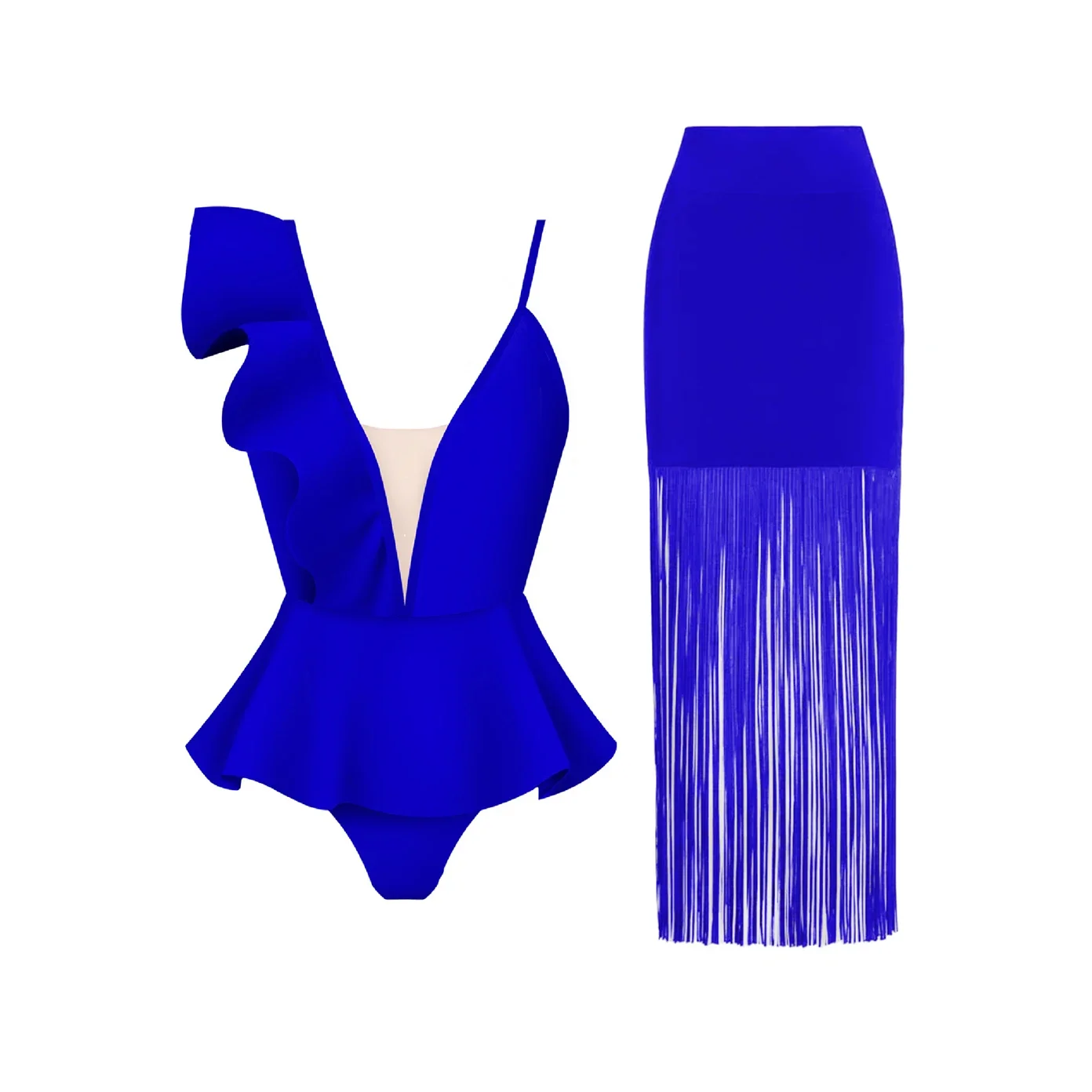 One Shoulder Ruffle Swimsuit With Cover Up Sexy Deep V Swimwear Women Floral Bikini Flat Belly Swimsuits Black Bathsuit Bodysuit