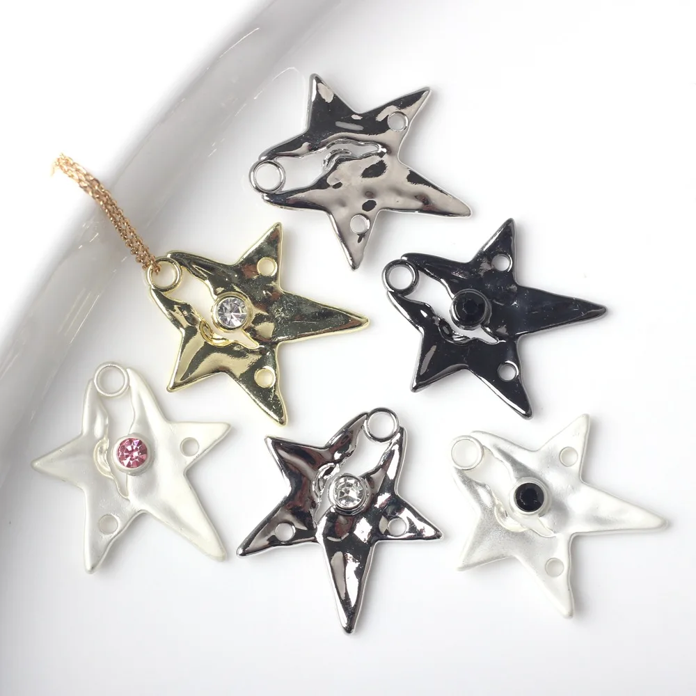 

10pcs/pack Simple Alloy Colored Zircon Inlaid Star Shaped Pendant DIY Bracelets Necklaces Jewelry Accessories