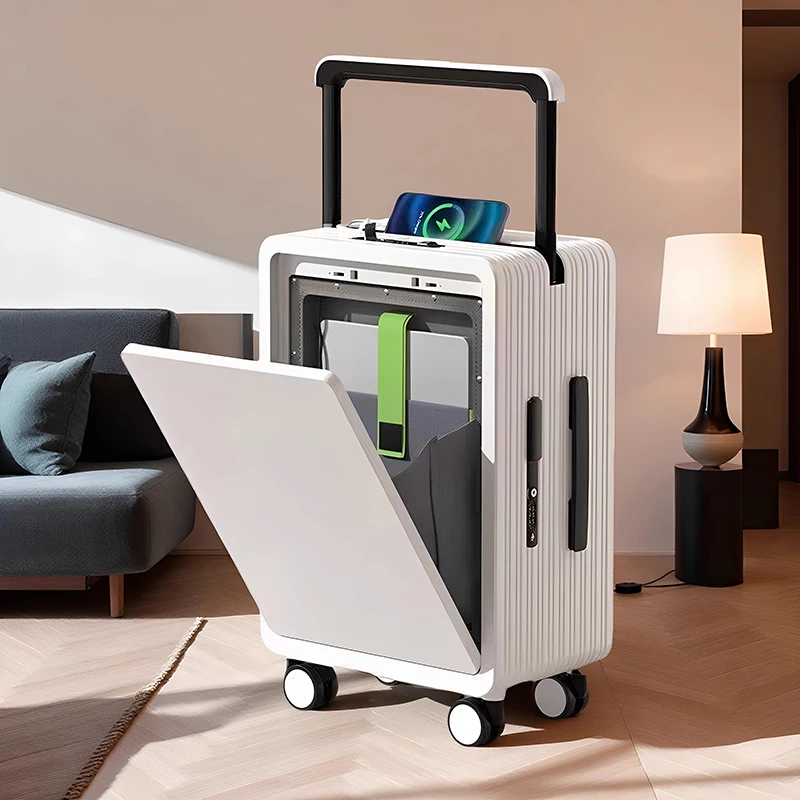 

New 2025 Women's 20-Inch Che-In Suitcase with Front Opening Cover Travel Cuter Bag Wide Pull Rod for Busin And Students