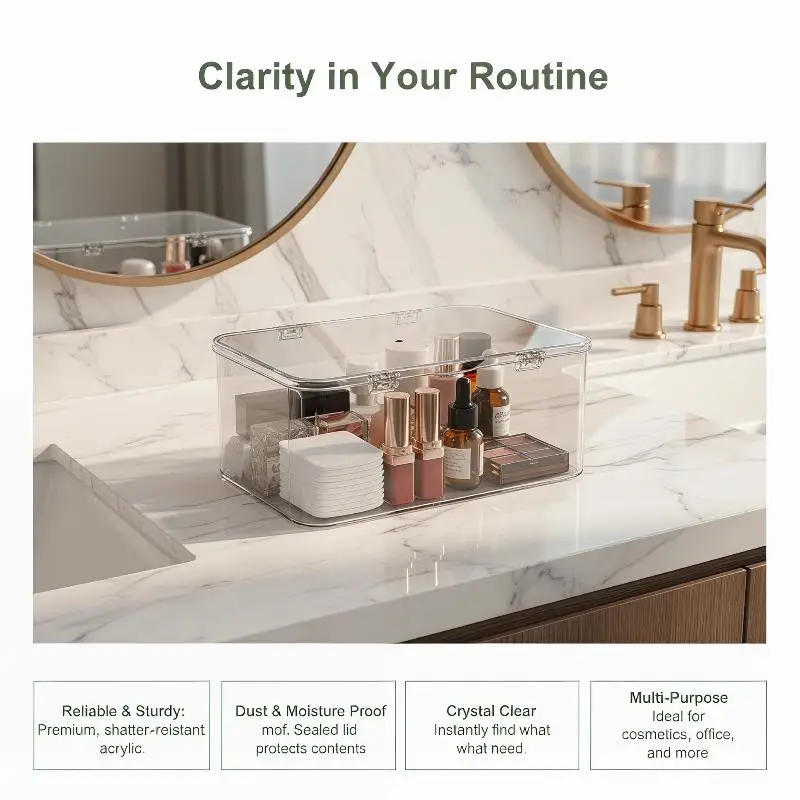 Clear Plastic Storage Box Multi-Purpose Desktop Organizer For Home Office Makeup Jewelry Bathroom