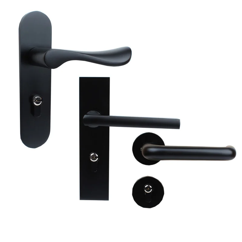 

Universal aluminium interior door lock Set Black cylinder security locks Split Silent Bedroom lock door handle door hardware