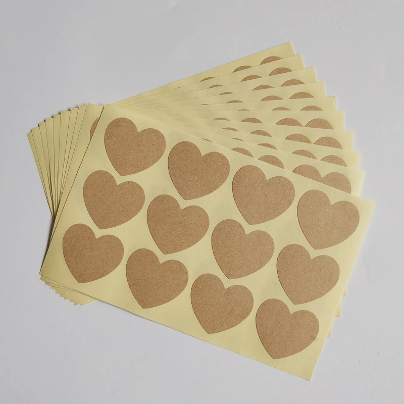 120pcs 35mm Width Heart Shape Brown Kraft Paper Plain Blank Stickers For DIY Use Printing Writting