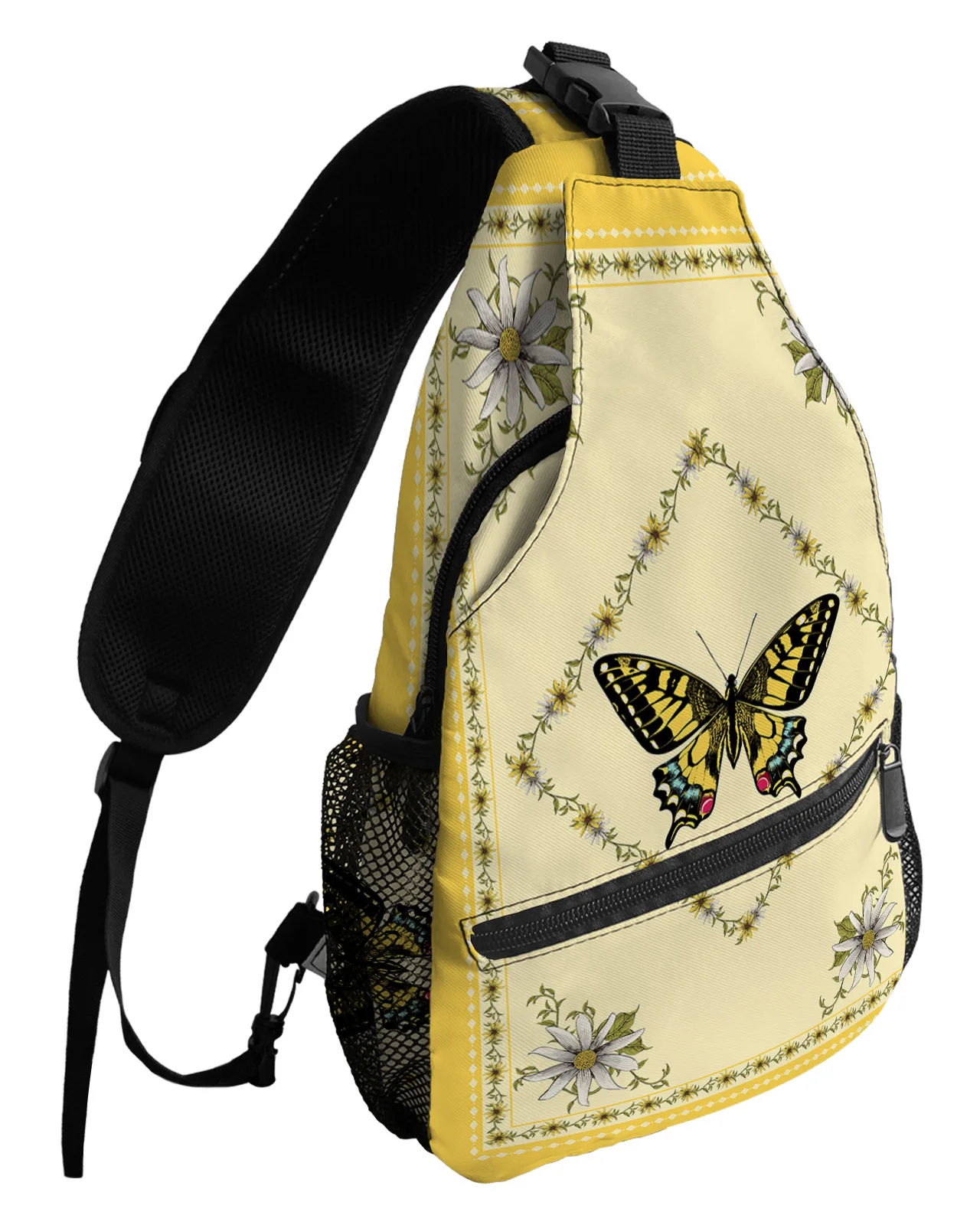 Daisy Flower Butterfly Chest Bag for Man Women Casual Crossbody Bag Travel Shoulder Bag Large Capacity Sling Bag