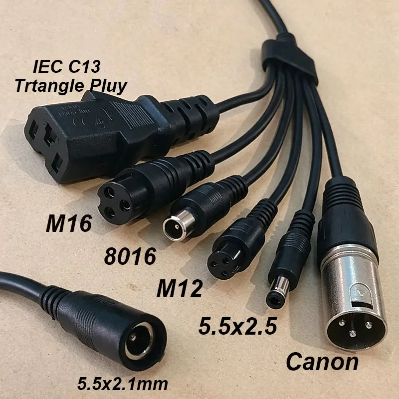 1 to 6 Charging Adapter 5.5x2.1mm Female to 8016 Male M12/16 C13 XLR 5.5x2.5mm Stable Adapters For Electric Scooters Power Cord