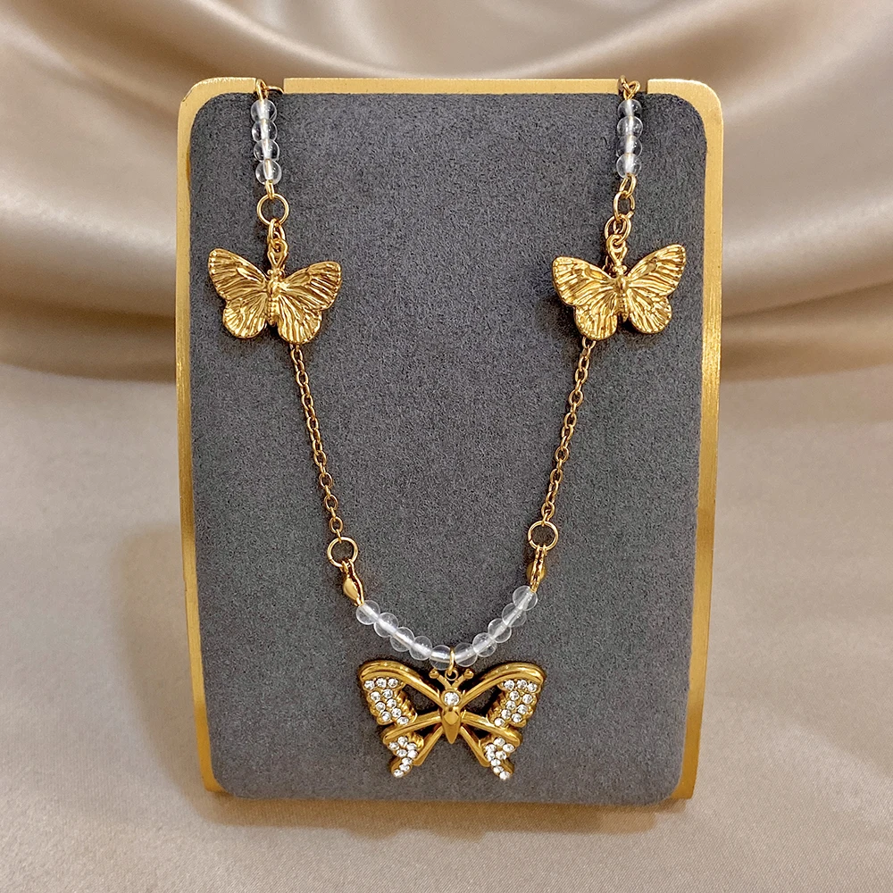 1pc AENSOA Woman Stainless Steel Necklace Dainty Gold Color Butterfly Necklaces Zircon Pendant Wedding Celebration Gift Jewelry