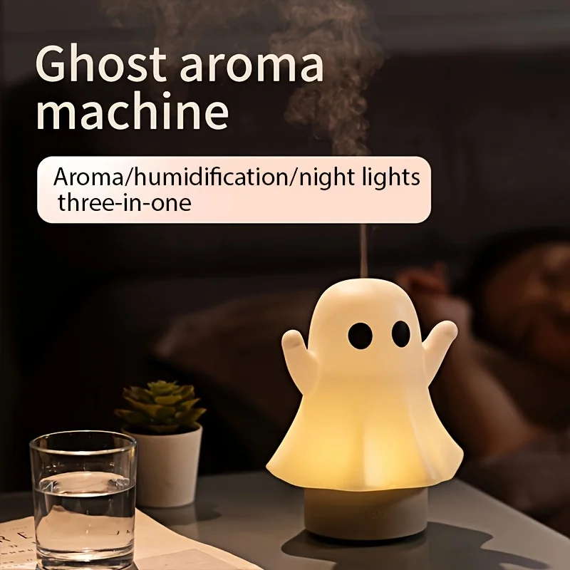 2025 Halloween Ghost-Shaped Aroma Diffuser Cute Design 7-Color Atmosphere Lighting Suitable For Halloween Home Decor And Gifts
