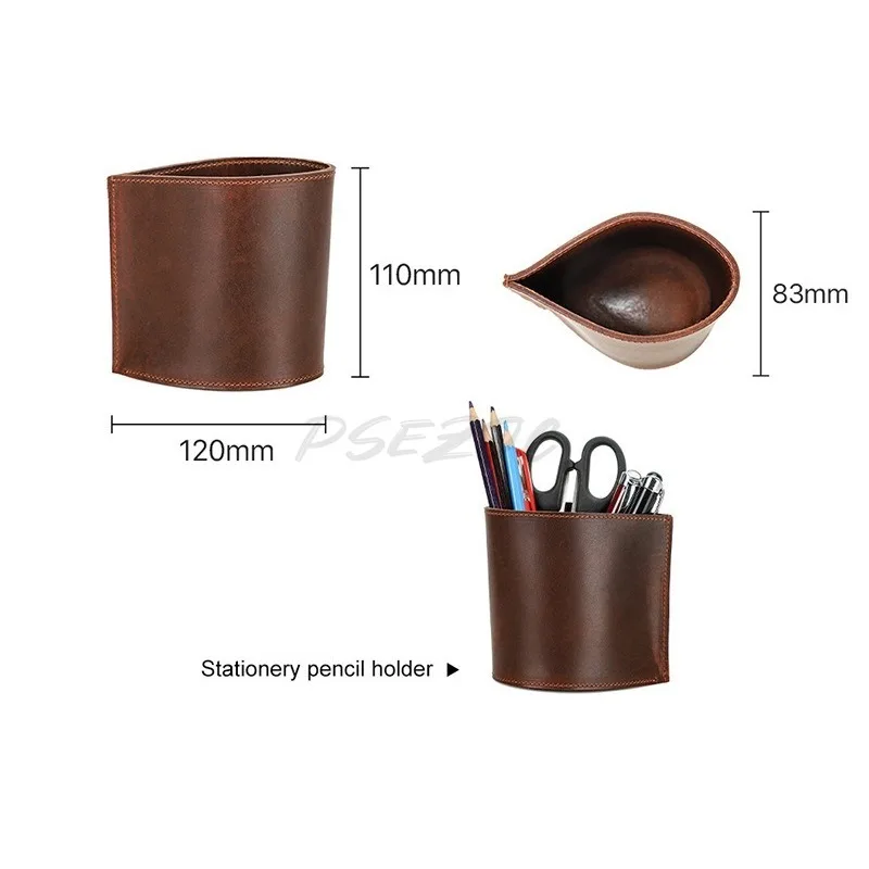 Creative Circular Leather Pen Container Handmade Office Stationery Storage Box Desktop Pen Container Ornament