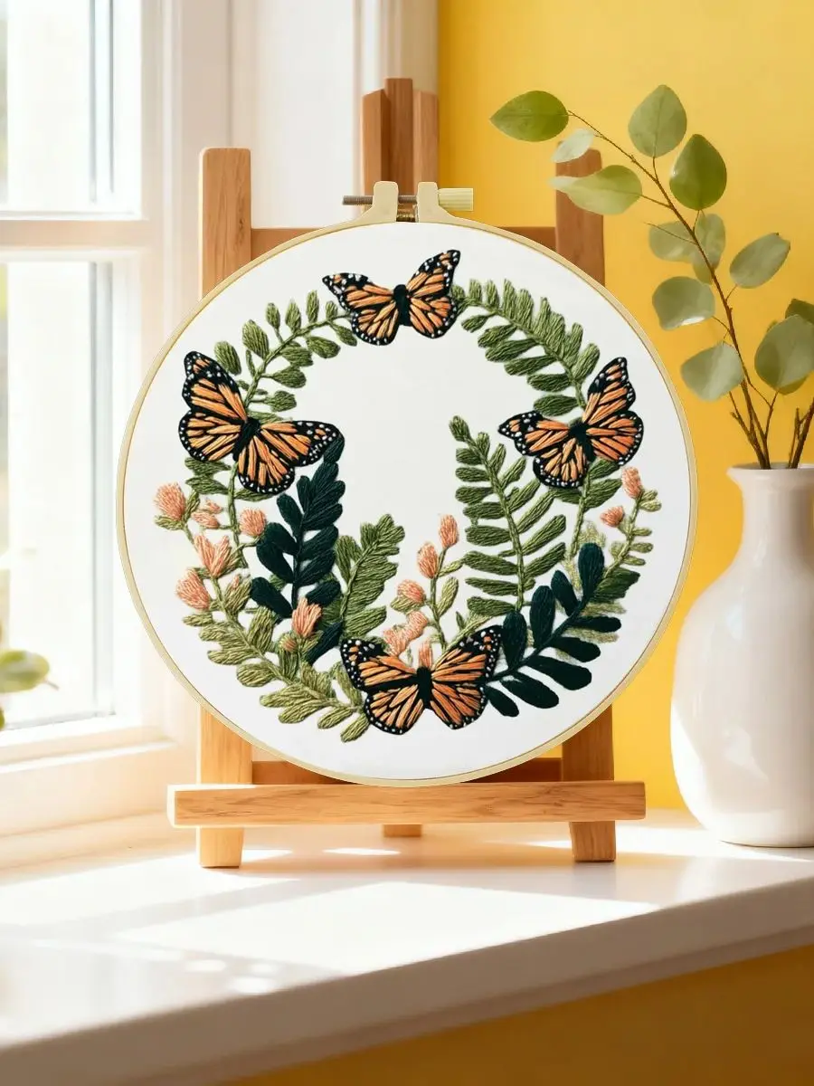 1 Stück 20X20CM/15X15CM 7,87/6,3 Zoll Schmetterlings-Stickerei-Starter-Kit DIY-Kit DIY-Stickerei-Set Handarbeiten Heimdekoration Nadelkunst – Detail 6