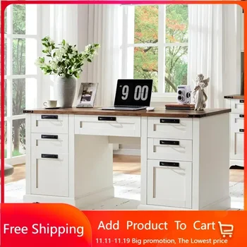 Bureau de direction de ferme avec égouts de proximité, bureau à domicile en bois avec station de charge, armoire de rangement pour clavier et fichier