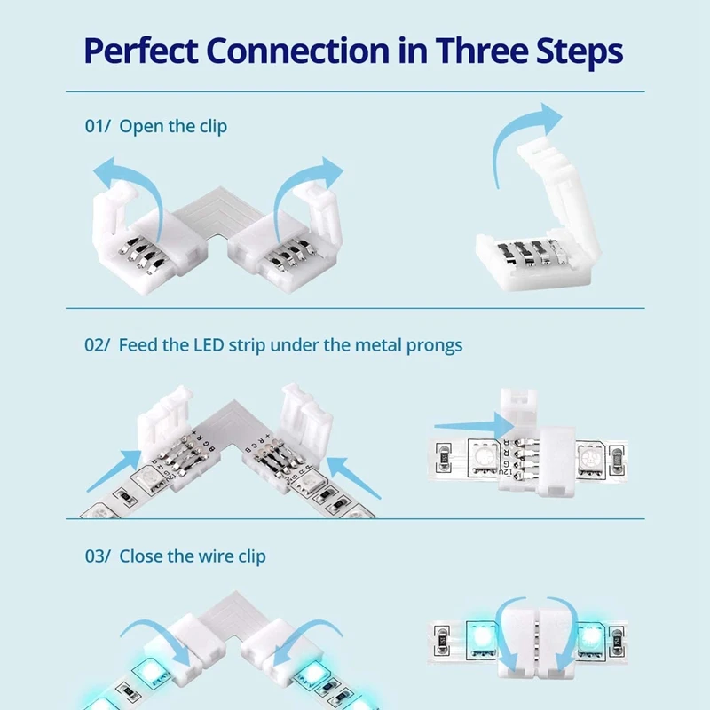 LED Light Strip Connectors 4 Pin RGB LED Lights Connectors,Gapless Connectors,L Shape Connectors For SMD 5050 LED Strip