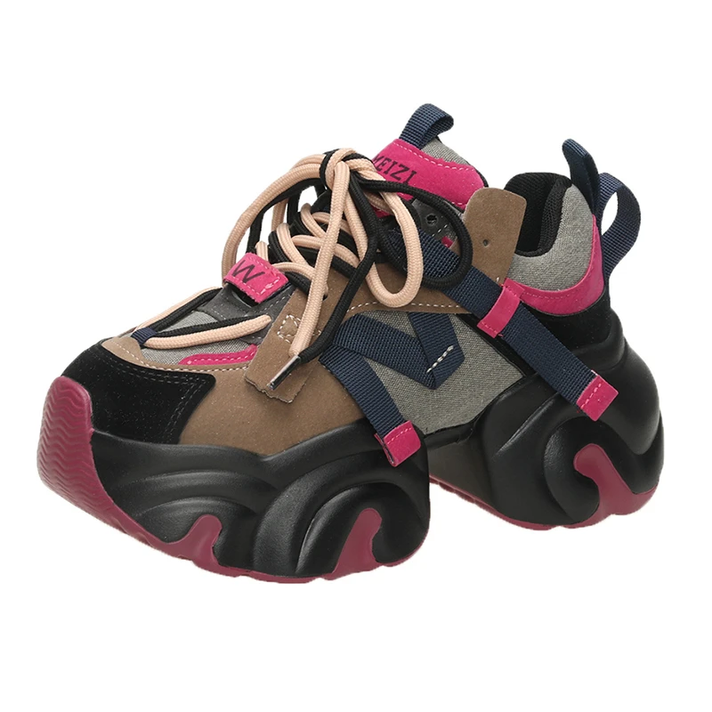 

Новые женские осенне-зимние массивные кроссовки на платформе со шнуровкой, спортивная обувь, женские кроссовки на высоком каблуке с толстой подошвой, женские кроссовки на танкетке 7,5 см