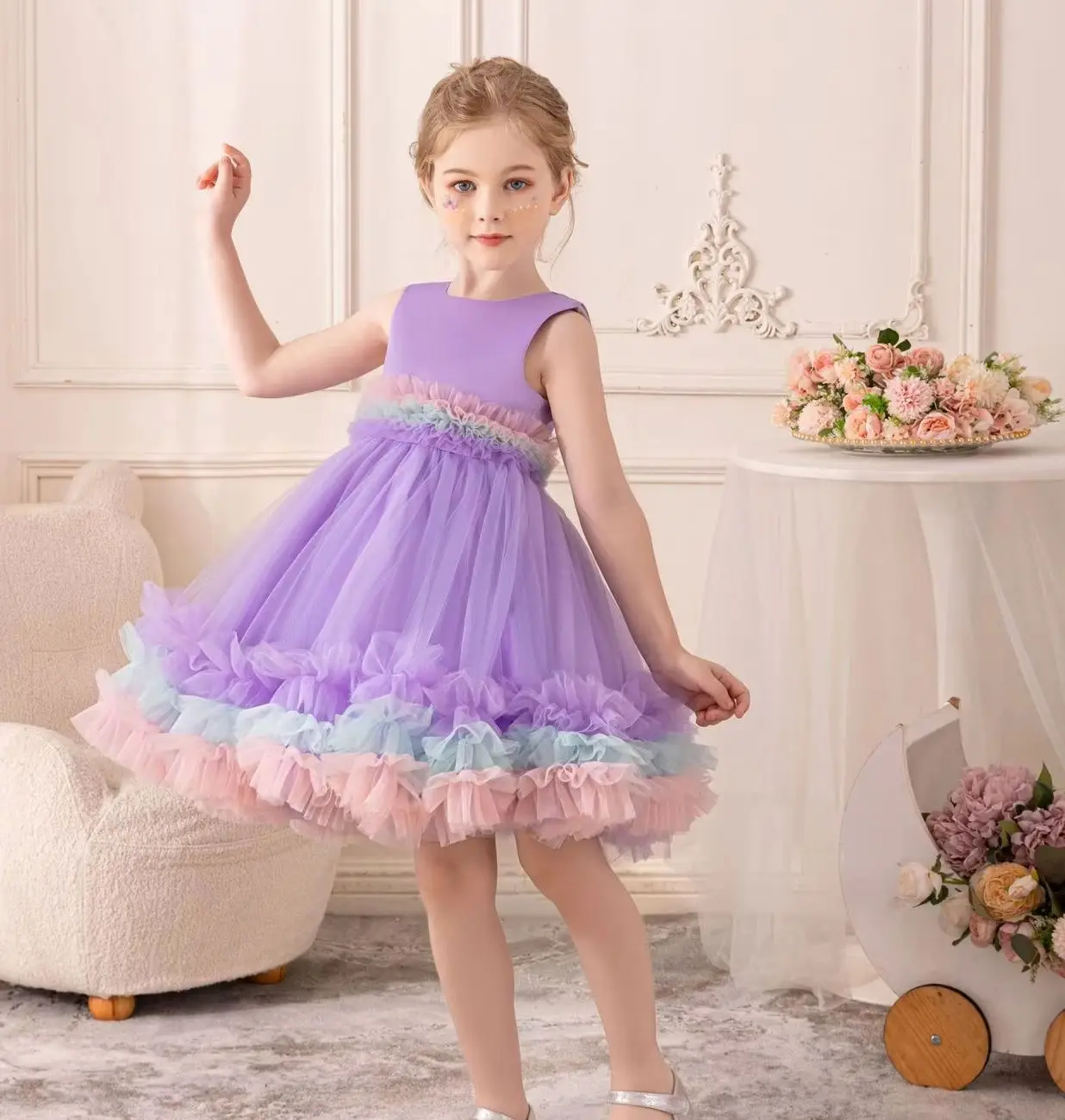 New Girls' Summer Dress Tutu Kids Girl Clothes Child Holiday Dresses 4-8 Years