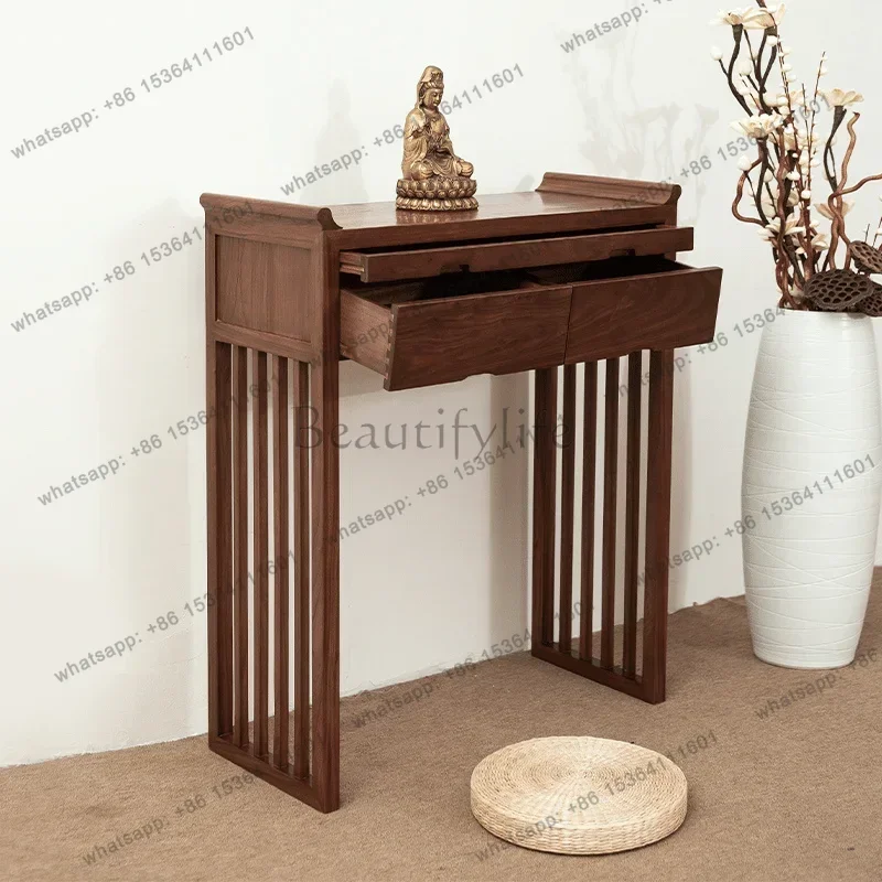 PG Solid Wood New Chinese Style Altar Incense Burner Table Buddha Shrine Tribute Table Bye-Bye Cabinet Buddha Cabinet Altar