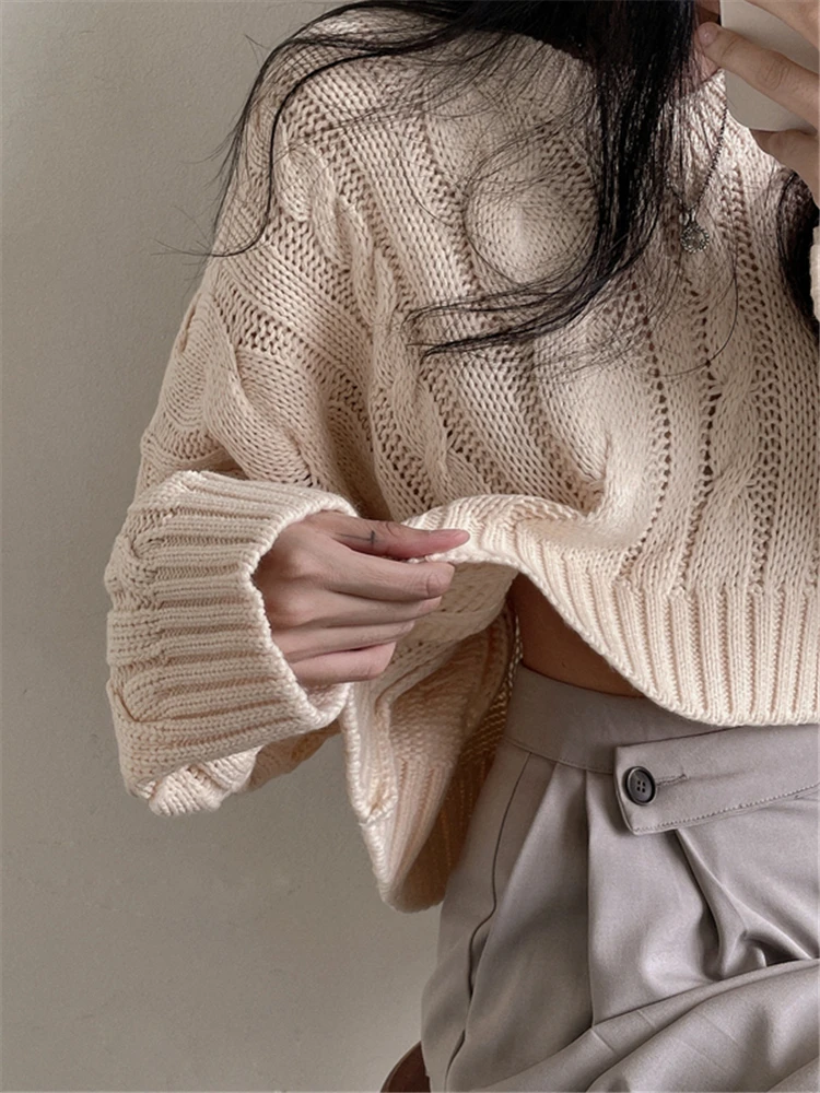 REALEFT autunno inverno Vintage Twist Oversize maglione da donna 2023 nuovi maglioni corti Casual a maniche lunghe Pullover lavorato a maglia