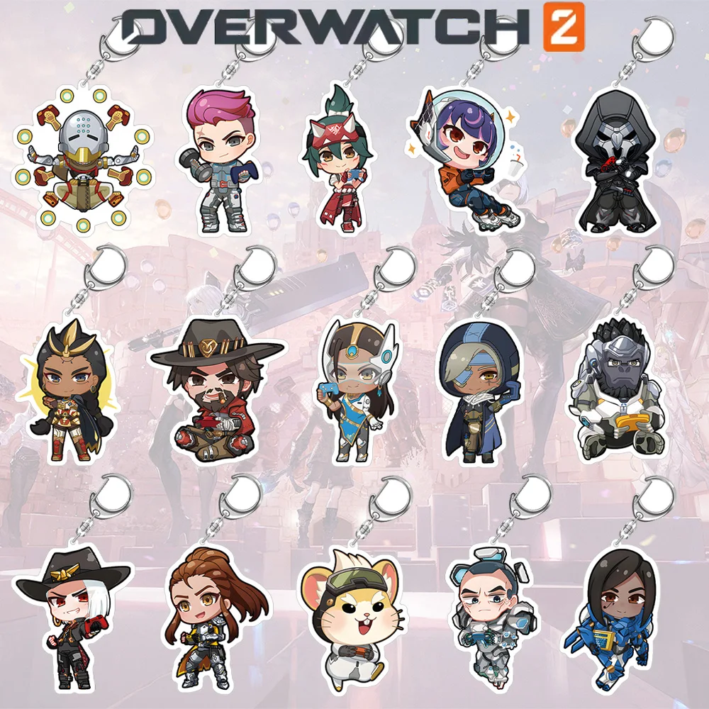 Llavero acrílico de los personajes de Overwatch 2: Sigma, Zarya, D.Va, Sojourn, Tracer, Kiriko, Ana, Ashe, Cassidy, Genji, Pharah, Lúcio, Juno, Chibi
