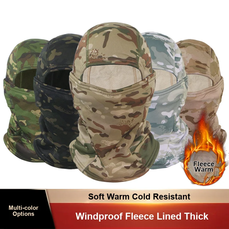 Protective Camouflage Fleece Balaclava Autumn Winter Full Face Cover for Skiing Cycling Helmet Liner Neck Gaiter