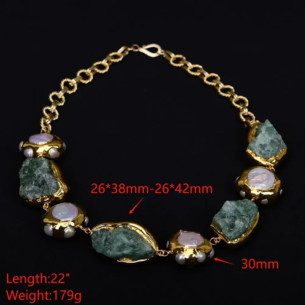 Bohemian Green Strawberry Original Freshwater Cultured White Keshi Pearl Necklace -Party Jewelry