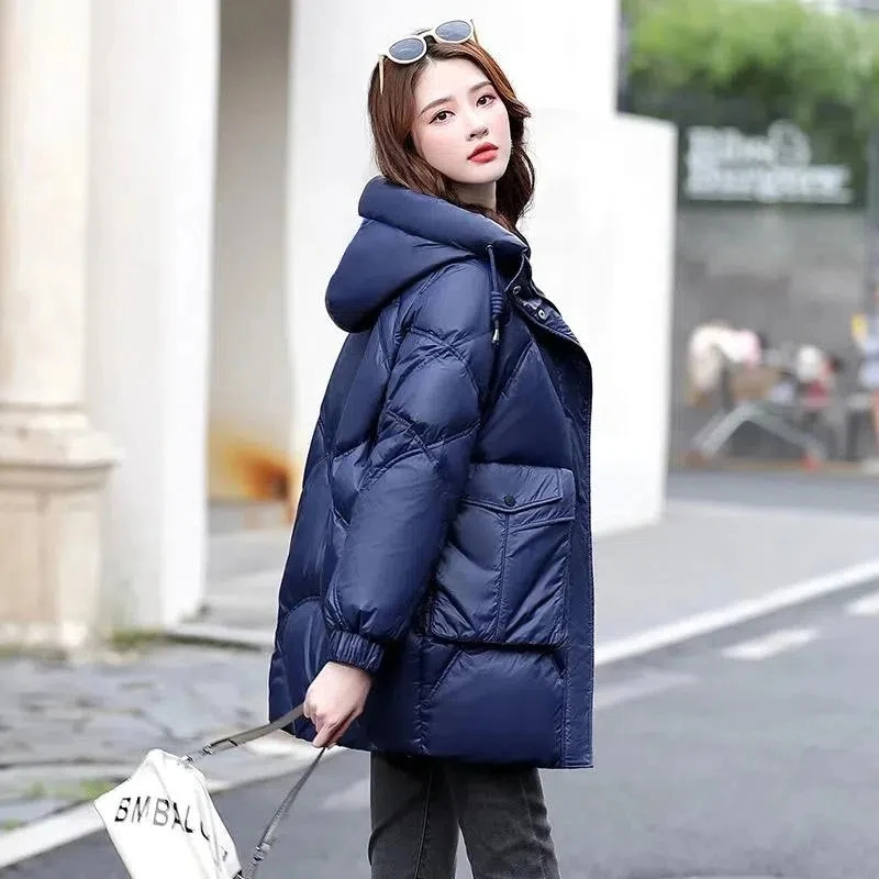 

Down Cotton Jacket Women 2022 Winter New Korean Loose Fashion Casual Padded Coat Female Large Size Hooded Long Thick Parkas