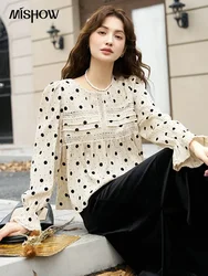 MISHOW French Polka Dot Blouse Women Spring Autumn Elegant Bell Long Sleeve Shirt Woman Casual Lace Spliced Sweet Top MXC46X1317