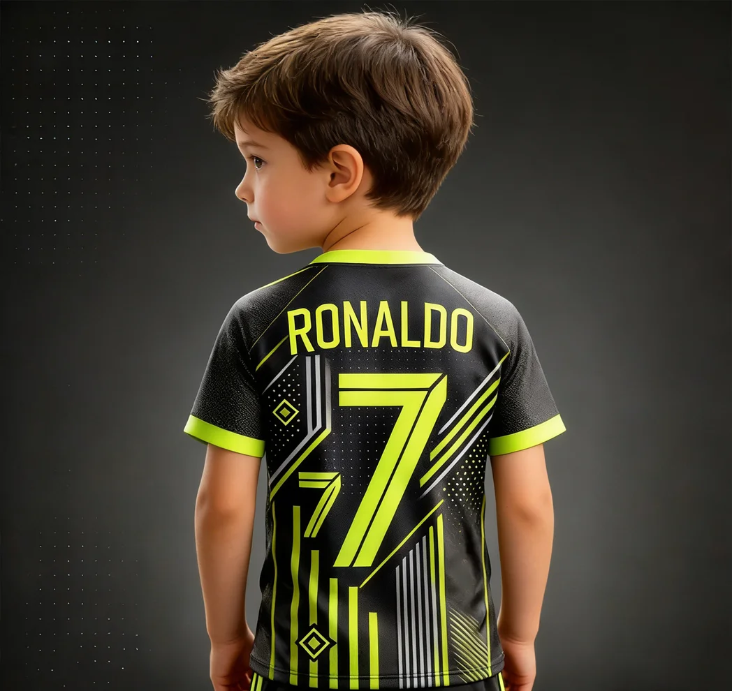 7 Number Football Jersey for Kids Adults CR7 Style Soccer Uniform Oversize Short Sleeve Training T Shirt Sports Top