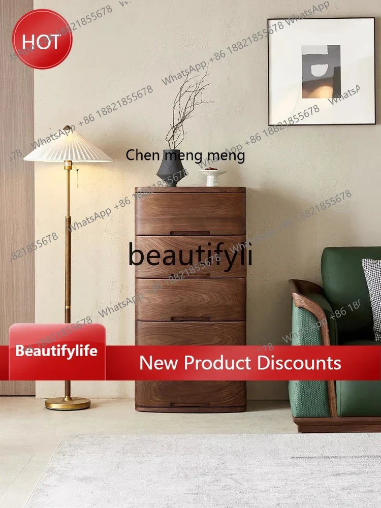 A32 North American black walnut all-solid wood chest of drawers, multi-functional locker floor-to-ceiling drawer storage cabinet