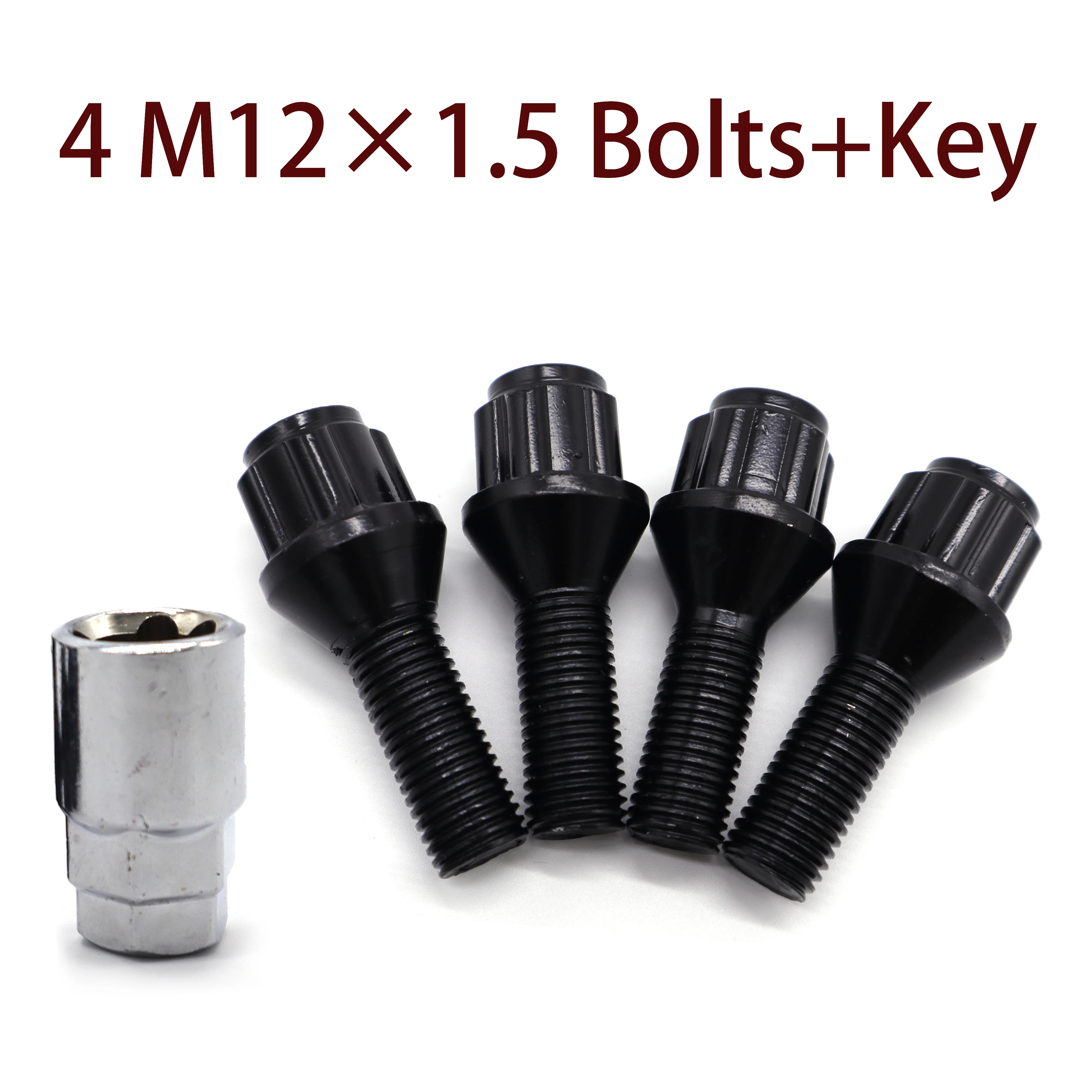 4PCS Car Alloy Wheel Locking Bolts Nuts Lugs + Key Black M12x1.5x26mm For BMW 1 3 5 Series E39 E46 E60 E61 E82 E87 E90 E92 E93