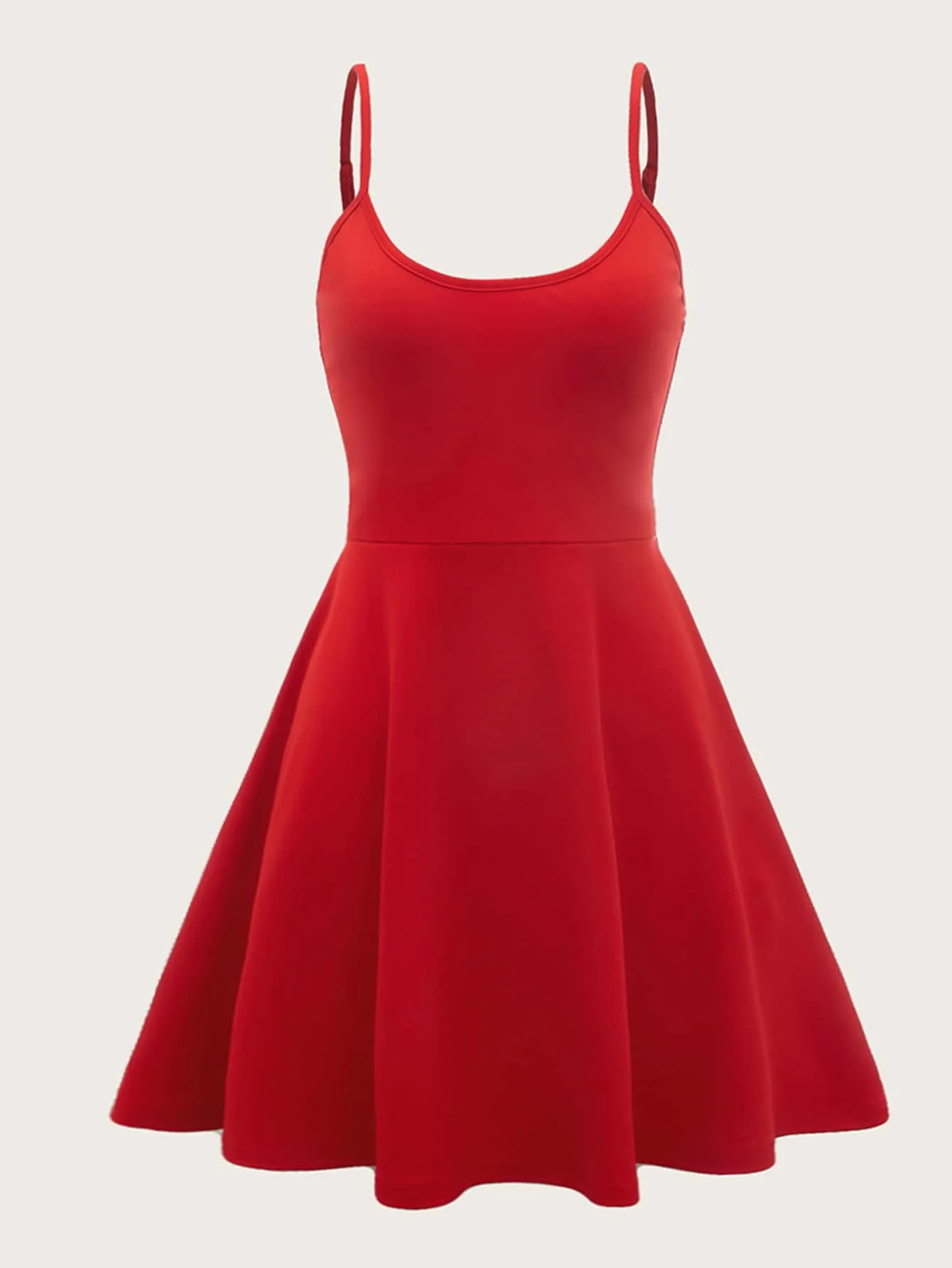 

Red Solid Color Sleeveless A-Line Dress with Cinched Waist