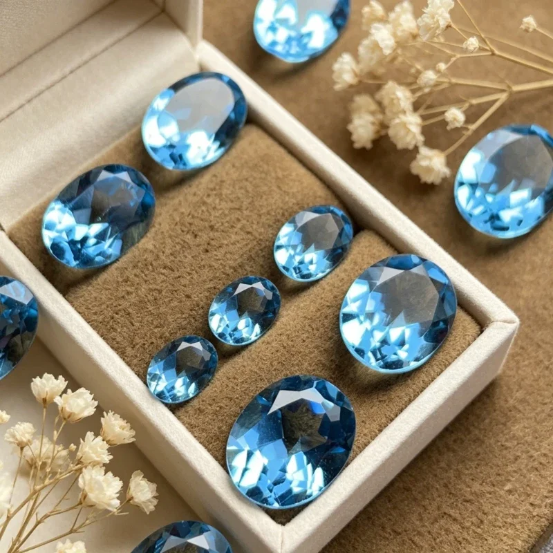 Synthetischer Edelstein Saphir Ovale Form Aquamarin-Farbe Zertifiziert Handgeschliffen – Detail 5