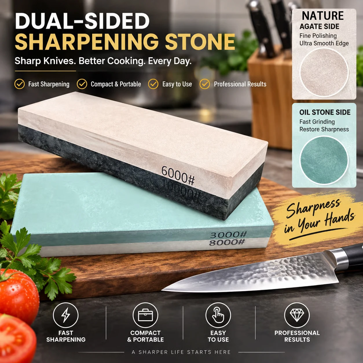 180*60*30mm New Double-sided Whetstone, 1000/10000# Natural Agate sharpening Stone, Outdoor/kitchen Knife Sharpening Tools