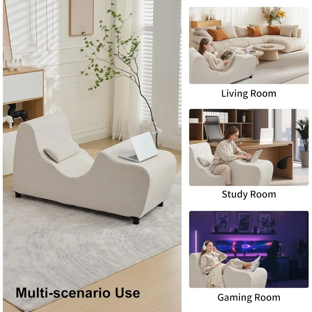 Chaise Lounge Chair Indoor, Ergonomic Chaise Lounge with Pillow, Zero Gravity Recliner for Relaxing and Working