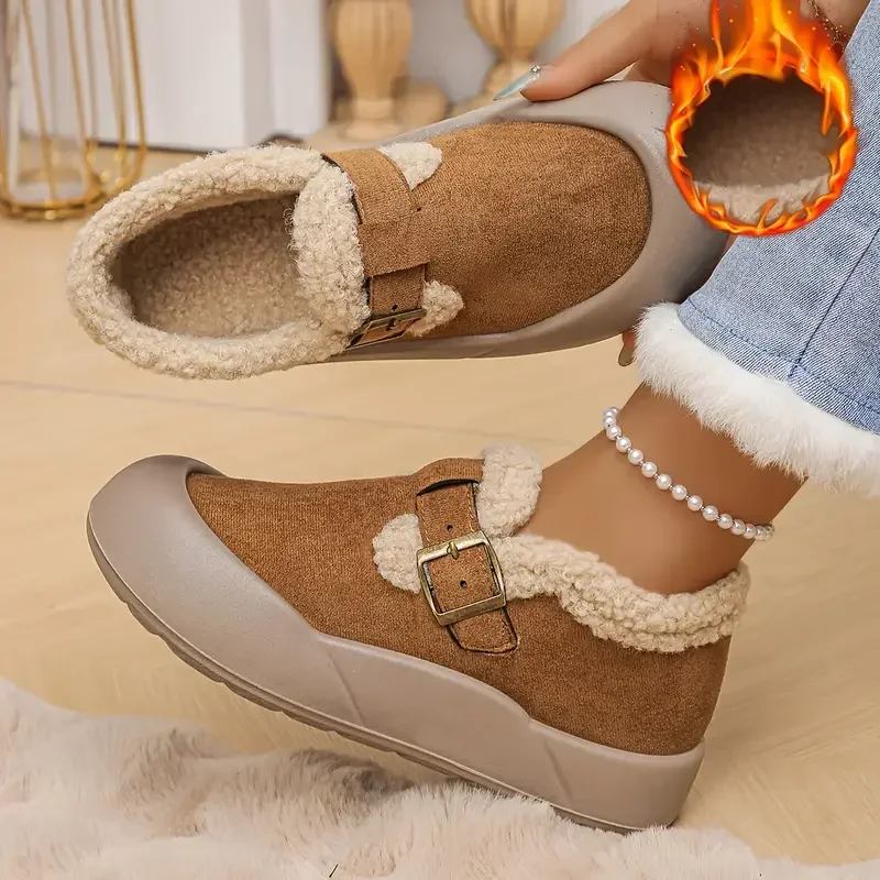 2025 Women Cotton Shoes Autumn Fashion Round Toe Thick Bottom Ankle Boots Warm Short Plush Non Slip Booties Faux Fur Snow Boots