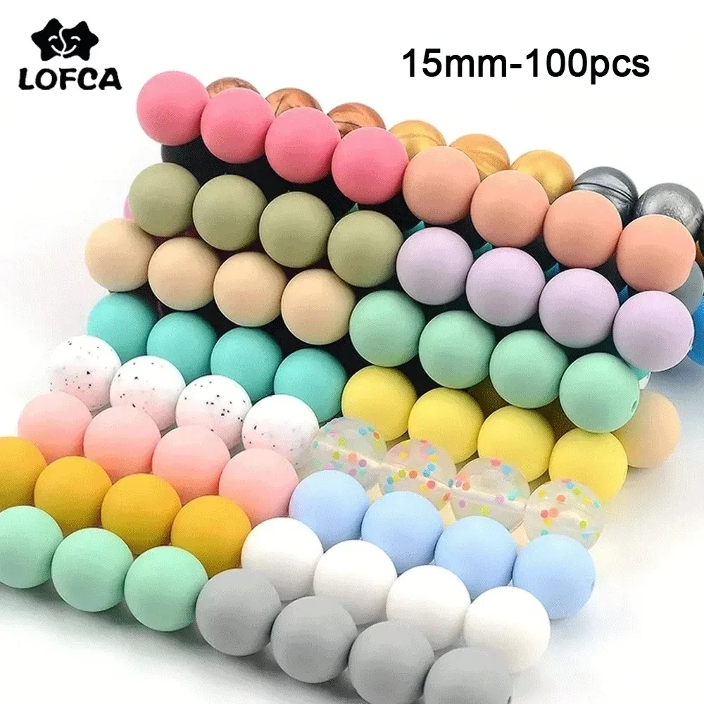 15mm 100pcs Round Silicone Beads Teether Baby Nursing Necklace Pacifier Clip Oral Care BPA Free Food Grade Colorful