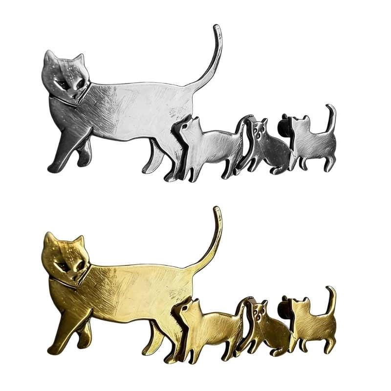 652F Cats Family Brooch Versatile Clothing Pin For Jackets Bags Pet Lover Accessory
