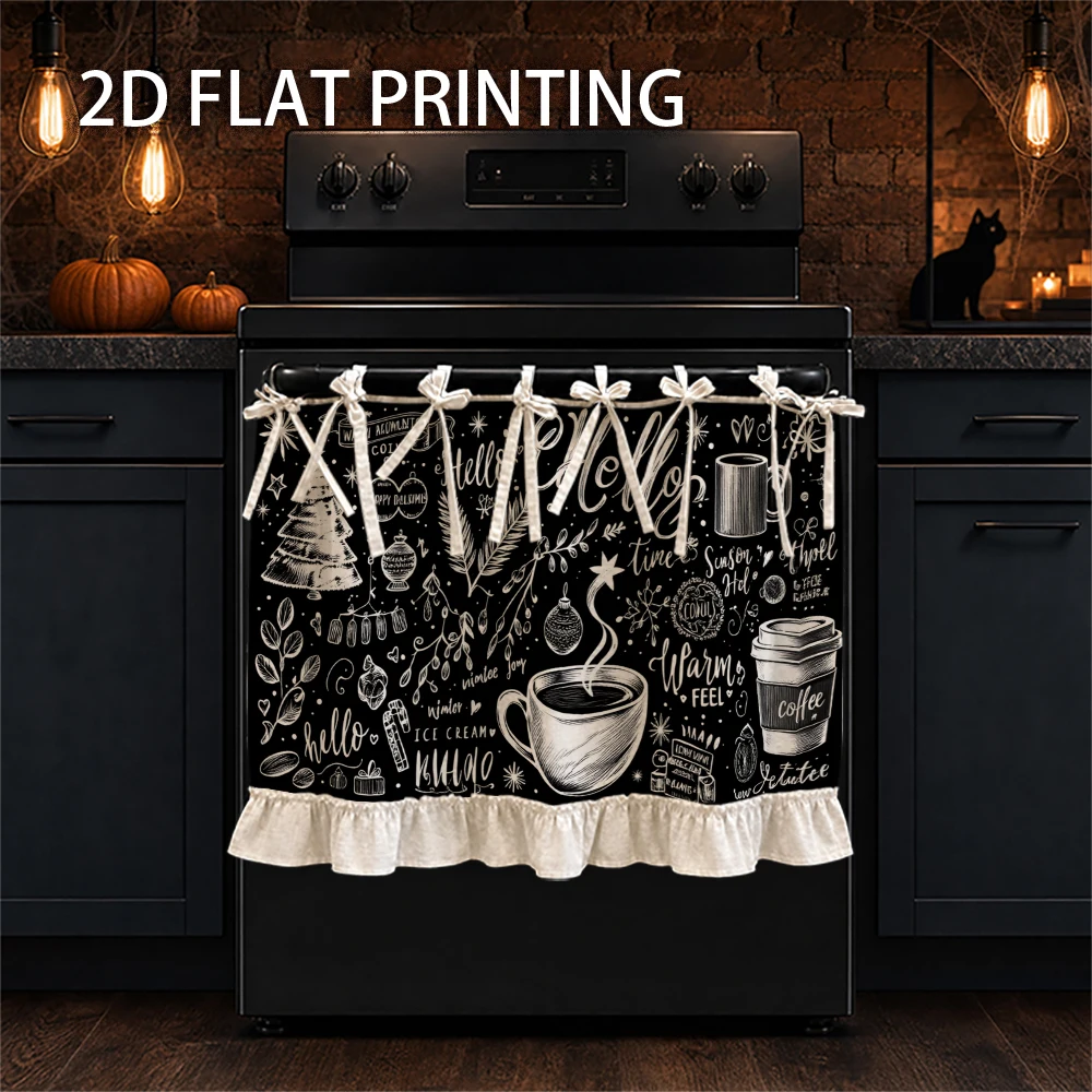 1PC Christmas Kitchen Curtains-Cupboard Curtains-Aprons. Printed with black and white themed Christmas tree coffee design. Can b