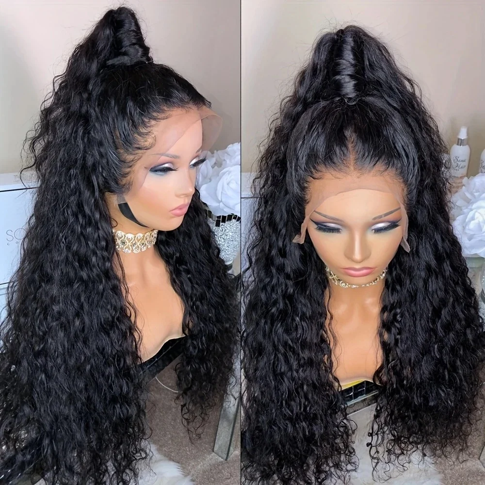 Wasserwelle 220 Dichte 1B Lace Front Perücken Echthaar 13x4 Transparent Für Frauen Natürliche Farbe Vorgezupft Frontal Perücken Lockige Perücke
