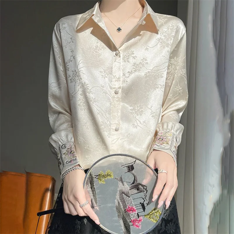 Spring Summer Chinoiserie Shirt 2025 New Loose POLO Collar Single-Breasted Women's Clothes Top Solid Color Fashion Blouse