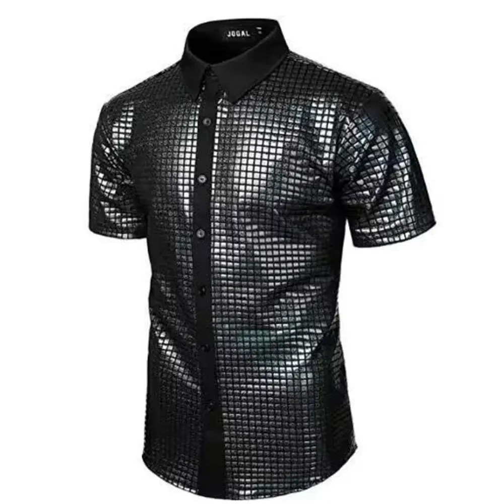 Men formal shirt casual style with sequin buckle polyester fabric moderate elasticity suitable for vacation and daily