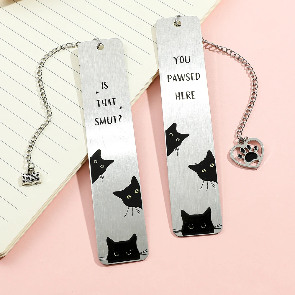 Cute Cartoon Cat Bookmark - Stainless Steel with Pendant Bookmark, Birthday, Christmas Gift for Reading Lady Daughter