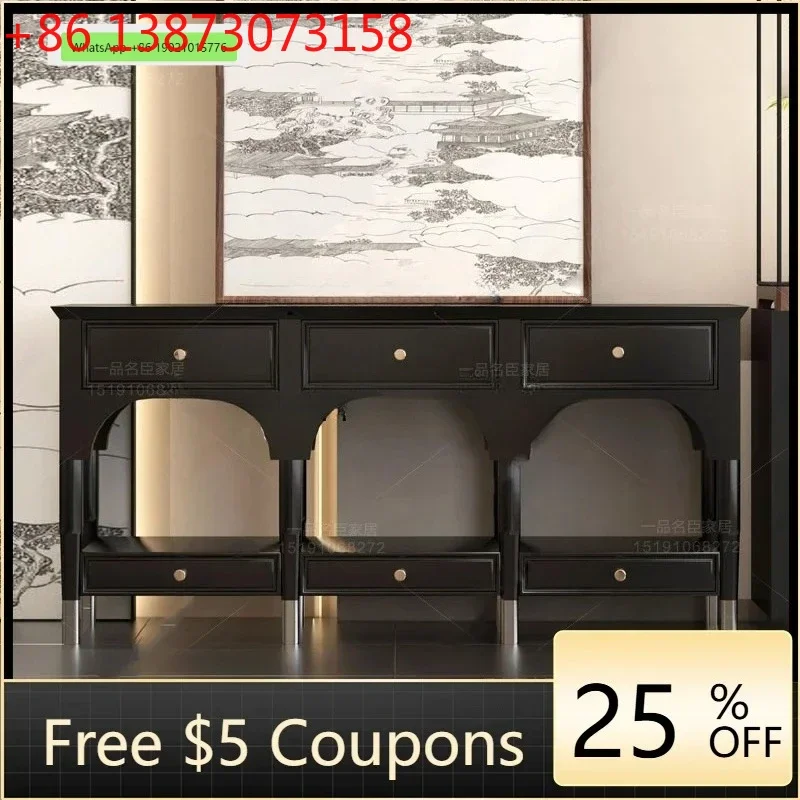 Medieval Style Entrance Cabinet American Wabi Blast Extremely Narrow Solid Wood Side Cabinet Aisle Decorative Table