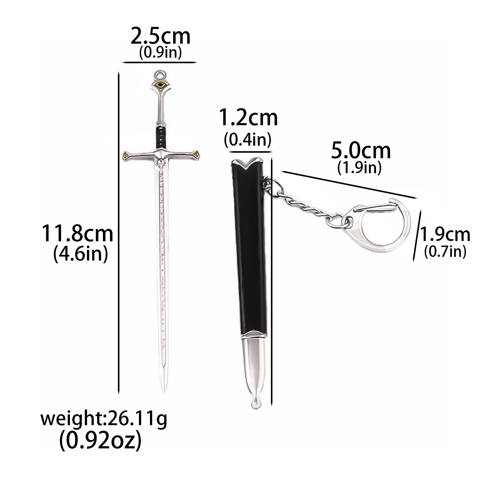 12 Aragorn Narthil Sword Keychains Elves Anduril Medieval Weapon Ring Metal Katana Samurai Sword Bag Pandant Men Ornaments Gifts image 6