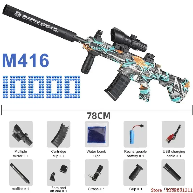 New M416 Manual and Electric 2-in-1 Gel Water Polo Gun Toy Outdoor Shooting Game Pistol Weapon CS GO Toy Game 2024 New toy guns