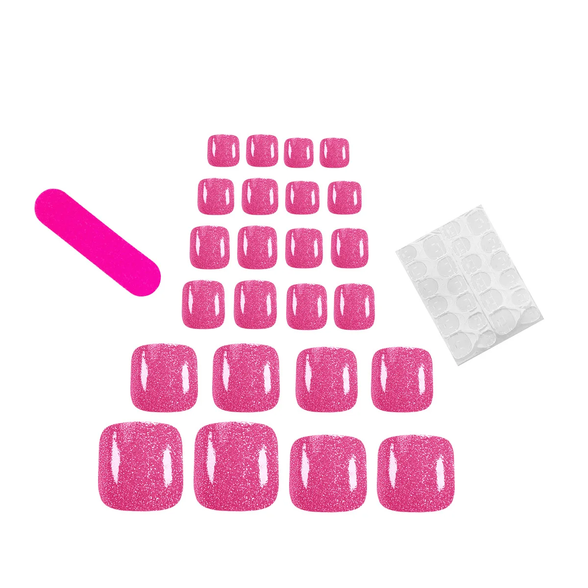 Pink unghie finte paillettes lucide premere sulle unghie dei piedi breve piazza estate Charms Manicure tinta unita unghie finte Patch per le donne